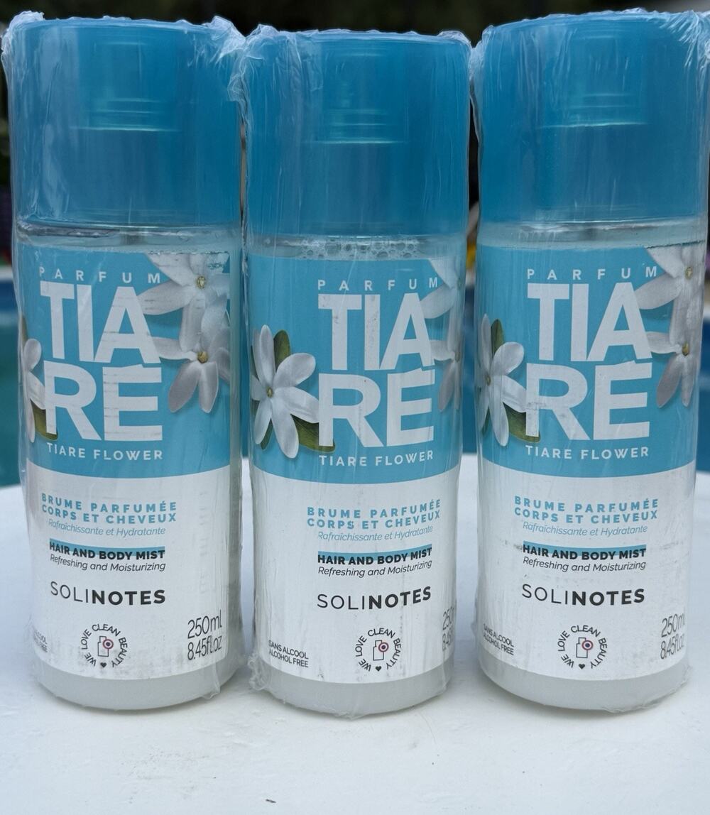 (3) Solinotes Tiare Flower & Coconut Hair & Body Mist Moisturizer 8.45oz